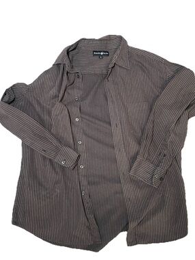 Beverly Hills Polo Club Men's Brown Pinstripe Casual Button-Down